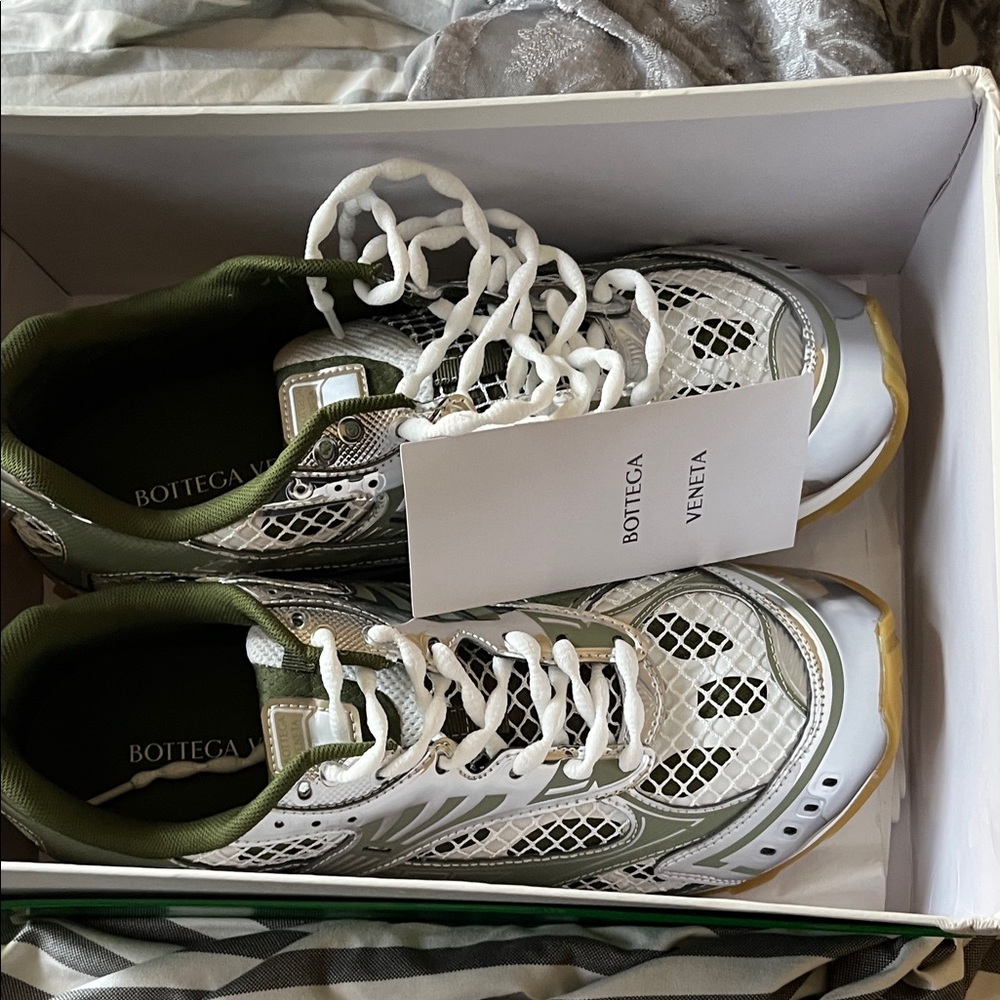 Bottega Veneta Olive and White Mesh Sneakers